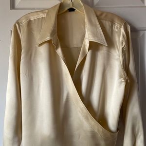 Gold Cropped Wrap Silk Blouse